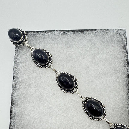 Vintage Black Sandstone Toggle Bracelet Silver Bronze