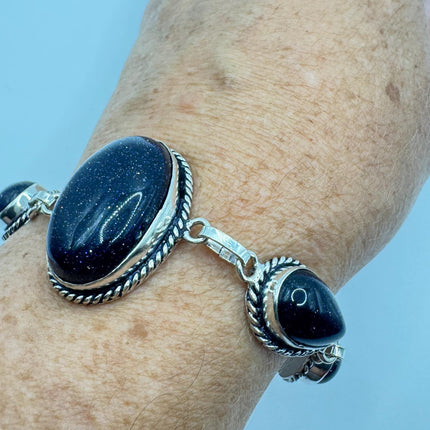 Vintage Black Sandstone Toggle Bracelet Silver Bronze