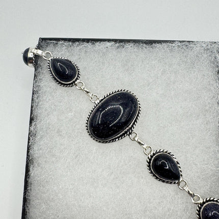 Vintage Black Sandstone Toggle Bracelet Silver Bronze