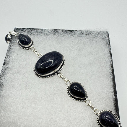 Vintage Black Sandstone Toggle Bracelet Silver Bronze