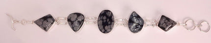 Vintage Snowflake Obsidian Black Toggle Bracelet Silver Bronze