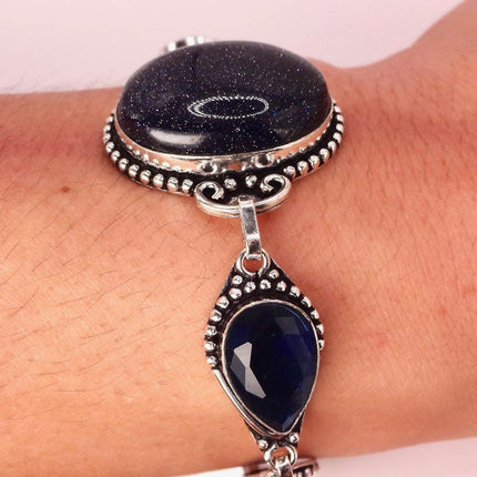 Vintage Black Sandstone Toggle Bracelet Silver Bronze
