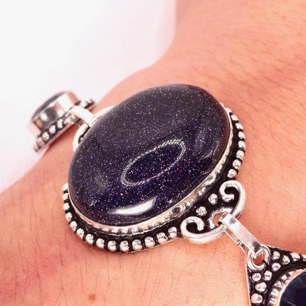 Vintage Black Sandstone Toggle Bracelet Silver Bronze