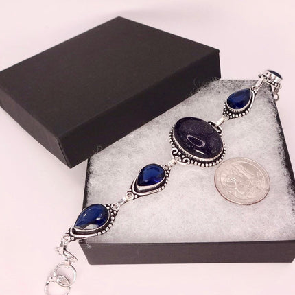 Vintage Black Sandstone Toggle Bracelet Silver Bronze