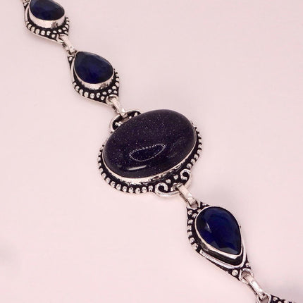 Vintage Black Sandstone Toggle Bracelet Silver Bronze