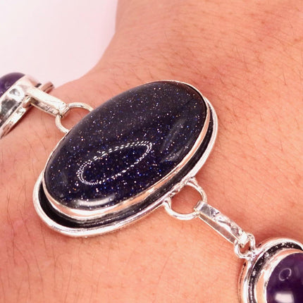 Vintage Black Sandstone Toggle Bracelet Silver Bronze