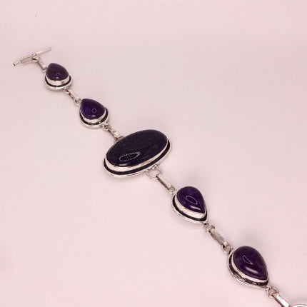 Vintage Black Sandstone Toggle Bracelet Silver Bronze