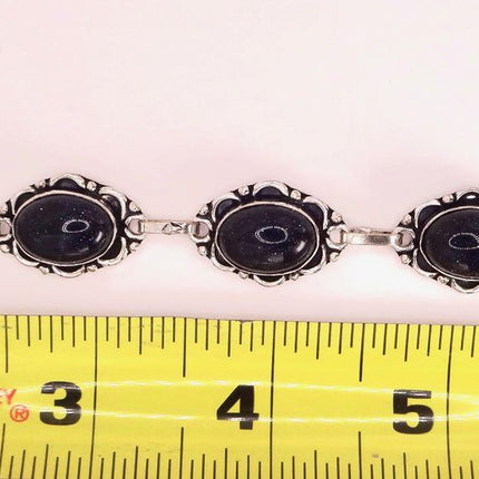 Vintage Black Sandstone Toggle Bracelet Silver Bronze
