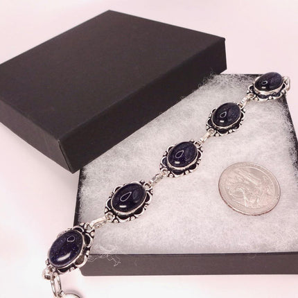Vintage Black Sandstone Toggle Bracelet Silver Bronze