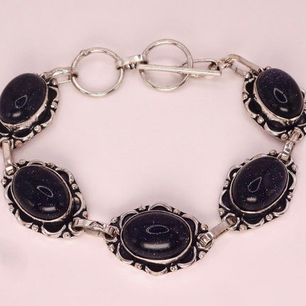 Vintage Black Sandstone Toggle Bracelet Silver Bronze