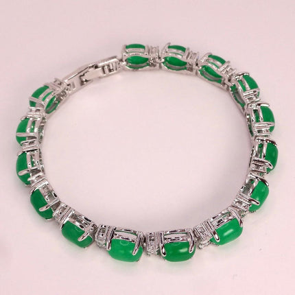 Vintage Aventurine Bracelet: Green Gemstone & Crystal, Silver Bronze