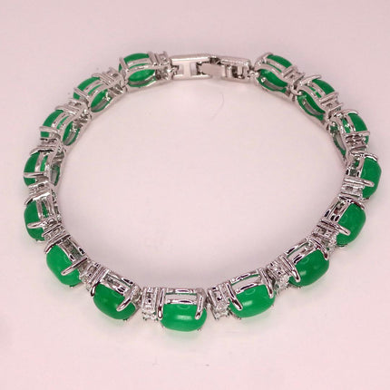 Vintage Aventurine Bracelet: Green Gemstone & Crystal, Silver Bronze