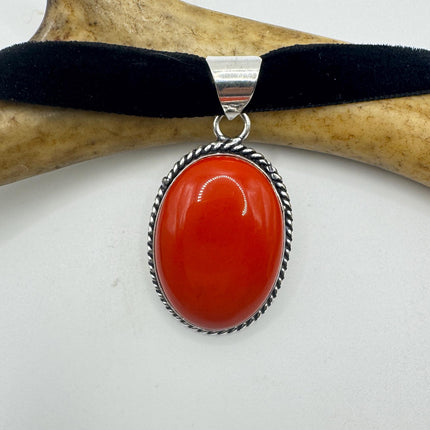 Vintage Red Glass Silver Boho Statement Necklace Black Velvet Choker
