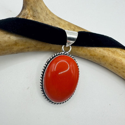 Vintage Red Glass Silver Boho Statement Necklace Black Velvet Choker
