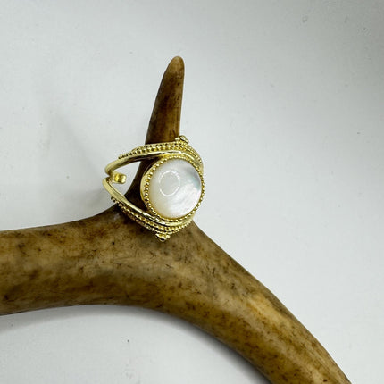Vintage Mother of Pearl Ring – Gold & Sterling Silver – Adjustable Size