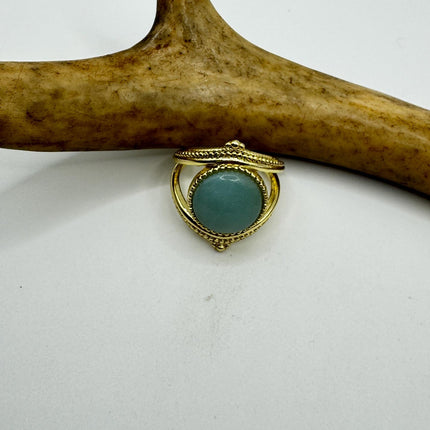 Vintage Gold Bronze Green Amazonite adjustable ring