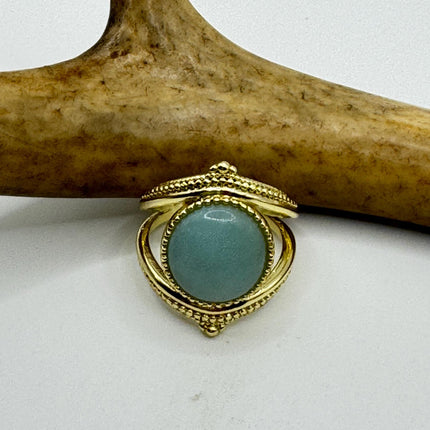 Vintage Gold Bronze Green Amazonite adjustable ring