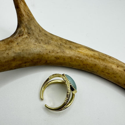 Vintage Gold Bronze Green Amazonite adjustable ring
