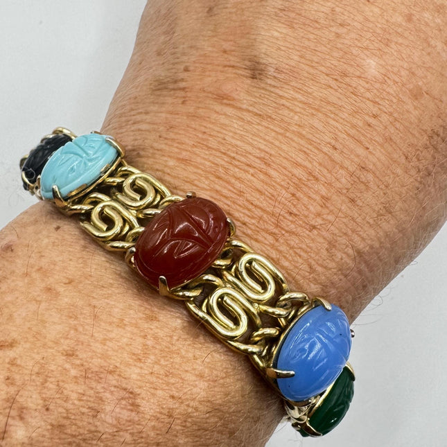 Vintage Gold Filled Scarab Bracelet: Black Onyx Gemstone