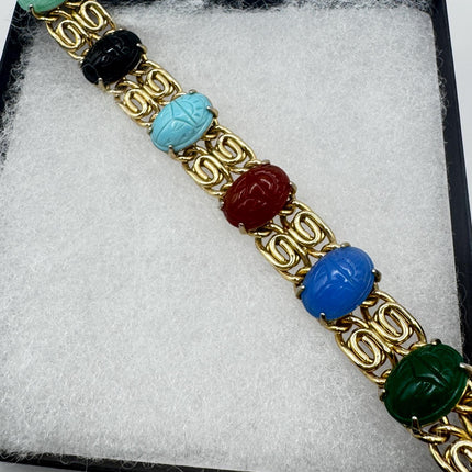 Vintage Gold Filled Scarab Bracelet: Black Onyx Gemstone