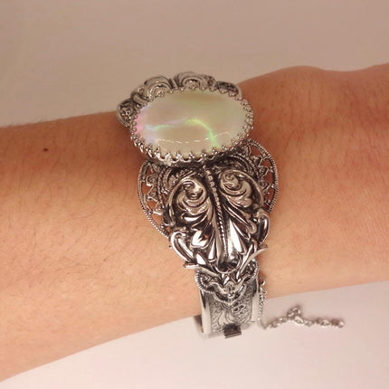 Vintage White Mother of Pearl Bangle | Sparkling Cuff Bracelet | Elegant Wedding Everyday
