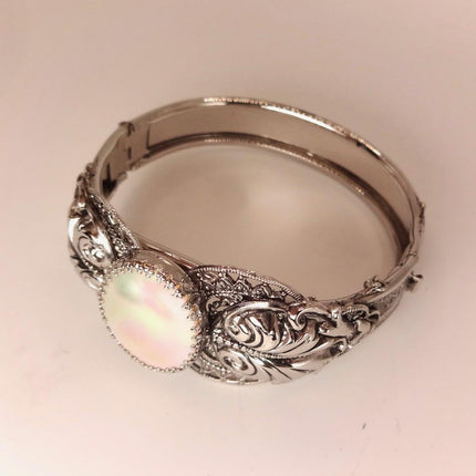 Vintage White Mother of Pearl Bangle | Sparkling Cuff Bracelet | Elegant Wedding Everyday