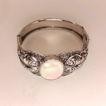 Vintage White Mother of Pearl Bangle | Sparkling Cuff Bracelet | Elegant Wedding Everyday
