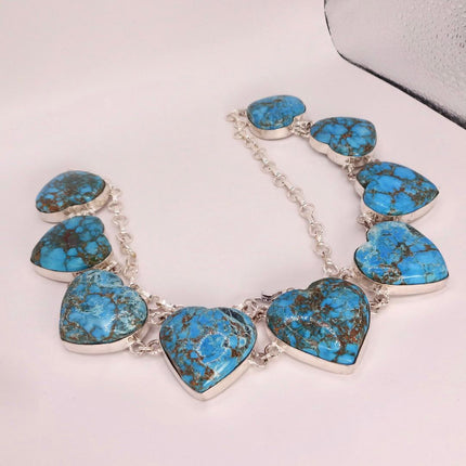 Vintage Turquoise Heart Silver Bronze Choker Necklace