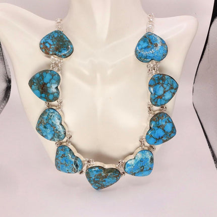 Vintage Turquoise Heart Silver Bronze Choker Necklace