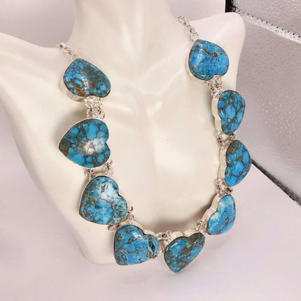 Vintage Turquoise Heart Silver Bronze Choker Necklace