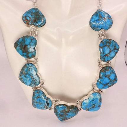 Vintage Turquoise Heart Silver Bronze Choker Necklace