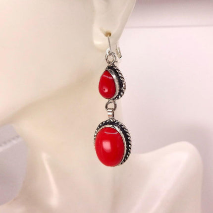 Vintage Red Glass Silver Earrings | 925 sterling Silver Lever Backs