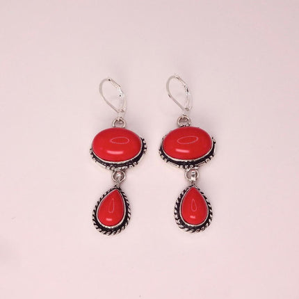 Vintage Red Glass Silver Earrings | 925 sterling Silver Lever Backs
