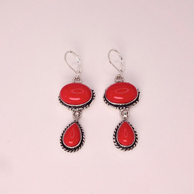 Vintage Red Glass Silver Earrings | 925 sterling Silver Lever Backs
