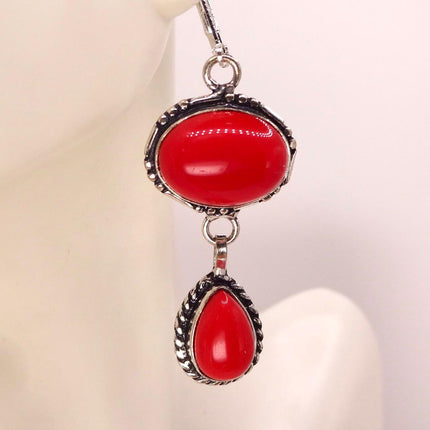 Vintage Red Glass Silver Earrings | 925 sterling Silver Lever Backs