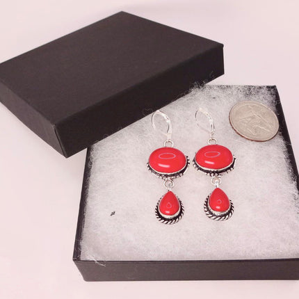 Vintage Red Glass Silver Earrings | 925 sterling Silver Lever Backs