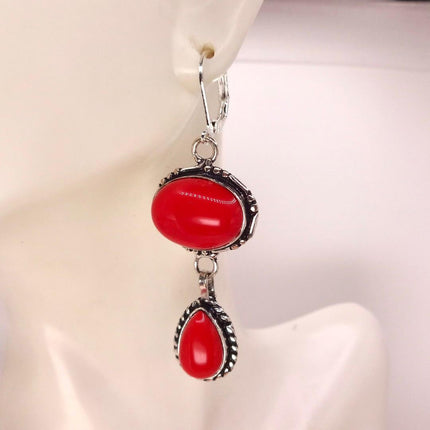 Vintage Red Glass Silver Earrings | 925 sterling Silver Lever Backs