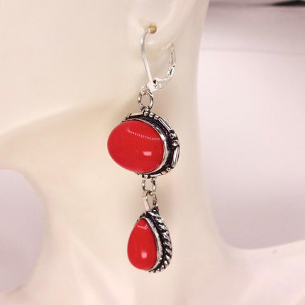 Vintage Red Glass Silver Earrings | 925 sterling Silver Lever Backs
