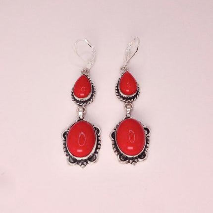 Vintage Red Glass Silver Earrings | 925 sterling Silver Lever Backs