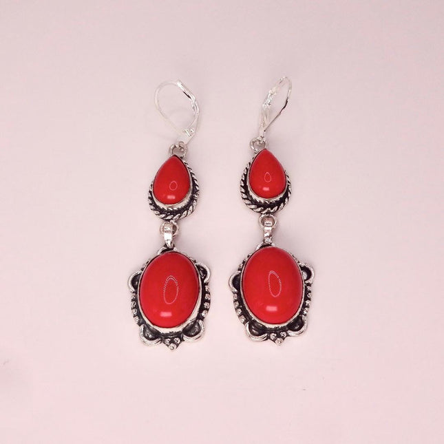 Vintage Red Glass Silver Earrings | 925 sterling Silver Lever Backs