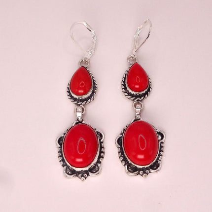 Vintage Red Glass Silver Earrings | 925 sterling Silver Lever Backs