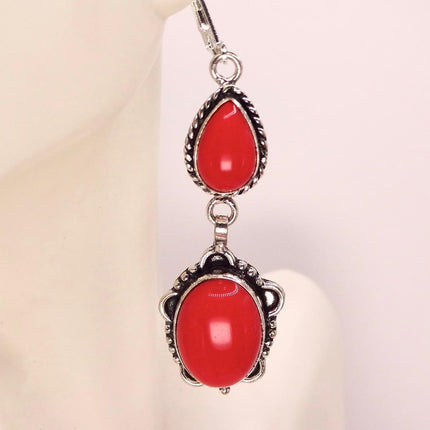 Vintage Red Glass Silver Earrings | 925 sterling Silver Lever Backs