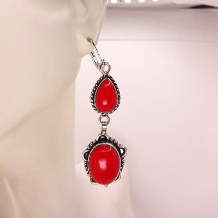 Vintage Red Glass Silver Earrings | 925 sterling Silver Lever Backs