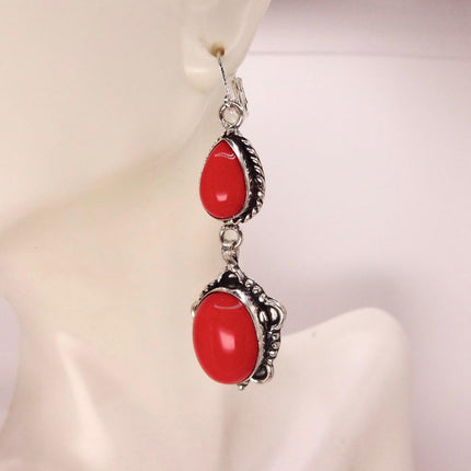 Vintage Red Glass Silver Earrings | 925 sterling Silver Lever Backs