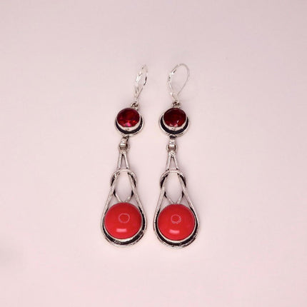 Vintage Red Glass Silver Earrings | 925 sterling Silver Lever Backs