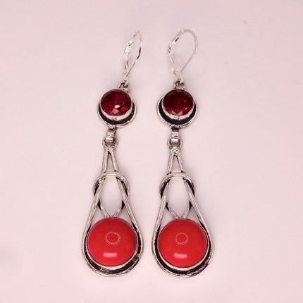 Vintage Red Glass Silver Earrings | 925 sterling Silver Lever Backs