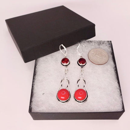 Vintage Red Glass Silver Earrings | 925 sterling Silver Lever Backs