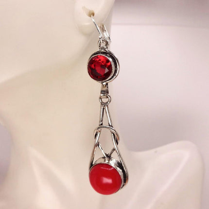 Vintage Red Glass Silver Earrings | 925 sterling Silver Lever Backs