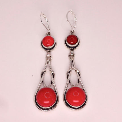 Vintage Red Glass Silver Earrings | 925 sterling Silver Lever Backs