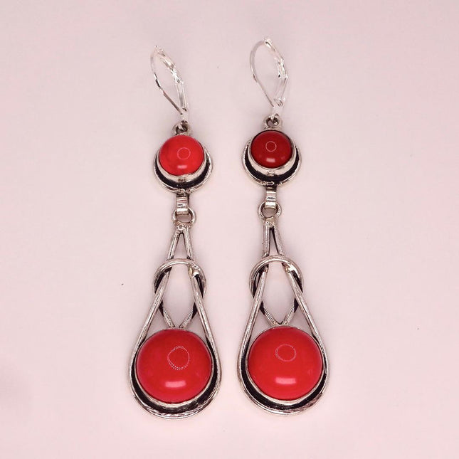 Vintage Red Glass Silver Earrings | 925 sterling Silver Lever Backs